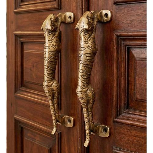 eSplanade - 7.5 Jaguar/Tiger Brass Door Handle Set of 2 - Home Decor - Door Pull - Accessories