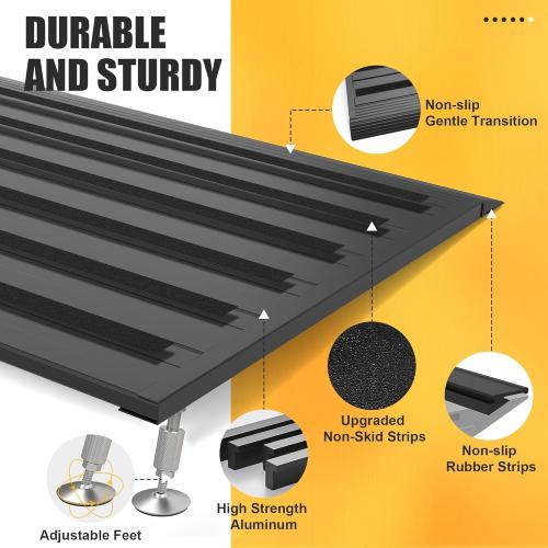 Threshold Ramp for Doorways,Adjustable Height 2.6-7.3 Aluminum Wheelchair Ramp with Heightening Screws and Swivel Angle Leg,1100lbs Load Capacity,30W＆36''L Curb Ramp for Trolley,Power Chairs