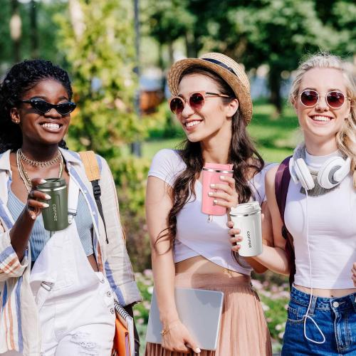 Sieral 4 Pcs 13 oz Travel Coffee Mug Insulated Reusable Coffee Cups with Leakproof Lid Stainless Steel Portable Tumbler for Keep Hot or Ice Milk Tea(Black, White, Pink, Green)