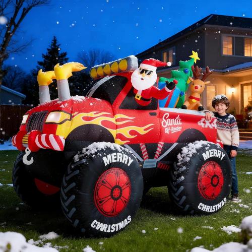 8.5 FT Long Santa in Monster Truck Christmas Inflatables Outdoor Decorations, Christmas Blow Up Santa Claus Yard Decorations for Garden Lawn Xmas Decor