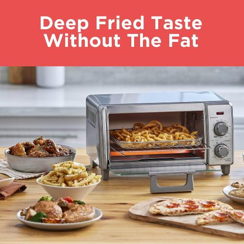 BLACK DECKER Crisp 'N Bake Air Fry Countertop Convection Toaster Oven, Medium Capacity, 4-Slice, 5-in-1, Fits 9” Pizza, 30-Min Timer, Bake, Broil, Air Fry, Toast, Keep Warm, Stainless Steel