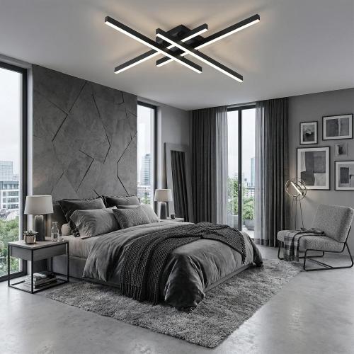 Semi Flush Mount Modern Light Fixture,35.4 Modern LED Ceiling Lights Fixture,for Hallway,Entrance,Cafe,Living Room,Bedroom,Corridor,Porch,Passage Light Fixtures (Black (4-Lights))