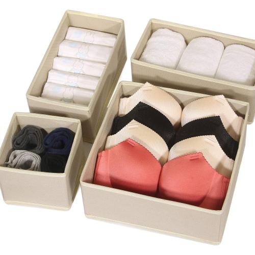 DIOMMELL 13 Pack Foldable Cloth Storage Box Closet Dresser Drawer Organizer Fabric Baskets Bins Containers Divider for Clothes Underwear Bras Socks Lingerie Clothing,Beige 245