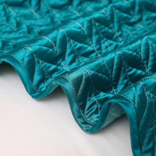 Whale Flotilla Silky Soft Satin Quilts Queen Size, Luxury Reversible Lightweight Bedspreads Covelets for All Seasons, Leaf Stitched Pattern Bedding Set with Satin Pillowcases, Turquoise