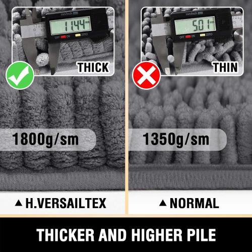 H.VERSAILTEX Bathroom Rugs Bath Mats for Bath Room Non Slip Luxury Chenille Bathroom Runner Rug 47x17 Extra Soft and Absorbent Shaggy Rugs Washable Dry Fast Area Carpet Mats for Bath Room, Tub - Grey