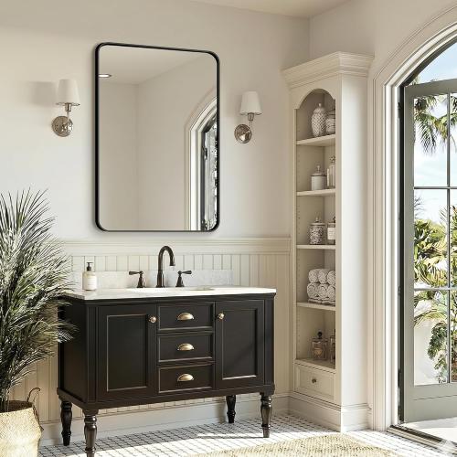 FICTOR Bathroom Mirror, 2 Pack 36x24 Black Framed Vanity Mirror for Wall, Shatterproof &Anti-Rust Bathroom Mirrors for Over Sink, Bedroom, Living Room, Entryway, Vertical/Horizontal Mount