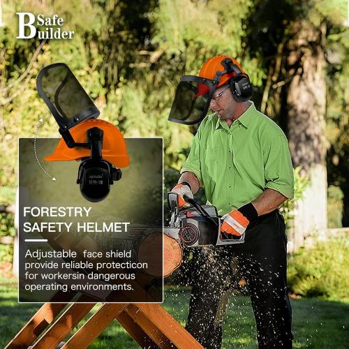 Q20X Forestry Safety Helmet 3 in 1 Chainsaw Arborist Helmet with Face Shield Ear Muffs Hearing Protection Hard Hats ANSI Z89.1 OSHA