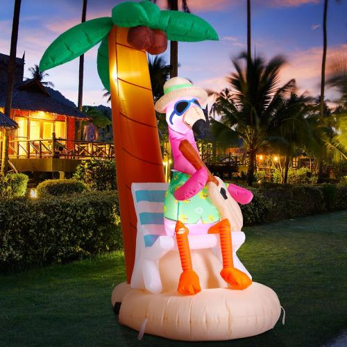 6 ft Inflatable Flamingo Beach Party Decor with Coconut Tree, Blow up Hawaiian Summer Tropical Pool Decoration for Outdoor Home Garden Luau Party (tested)