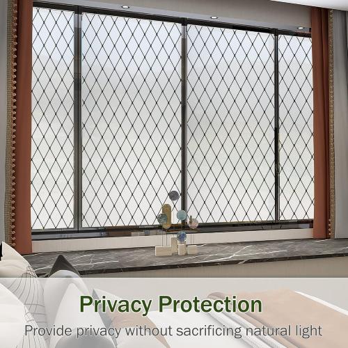 VELIMAX Frosted Black Lattice Window Film Static Cling Window Privacy Films Decorative Glass Vinyl Film for Windows Removable Sun Blocking Anti-UV 23.6x78.7 inches