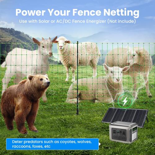 Size 42.5x 164 Color Green Electric Fence Netting, 42.5 H x 164'L, Electric Netting Fence for Cattle, Sheep, Goat, Hogs, Pre-Assembled, 14 Posts Double Spiked, Portable Livestock Nets Used in Backyards, Farms and Ranches