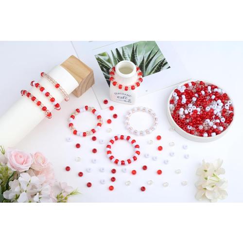 Red and White Pony Beads for Bracelet 6x9mm Mix Red Beads for Hair Braids Kandi Bead Bulk for DIY Craft Party Jewelry Making