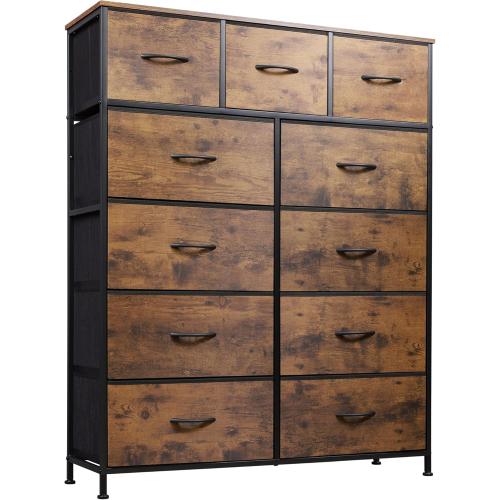 WLIVE Tall Dresser for Bedroom, Fabric Dresser Storage Tower, Dresser & Chest of Drawers Organizer Unit with 11 Drawers, Storage Cabinet, Hallway, Closets, Steel Frame, Wood Top