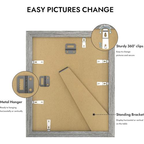 8x10 Picture Frame, Made of Real Glass and Wooden Frame, Horizontal and Vertical Display for Wall or Tabletop (Grey, 1 Pack)
