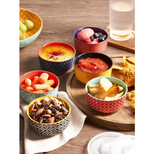 DOWAN Ramekins with Lids 4 oz Oven Safe for Creme Brulee Souffle, Ceramic Custard Cups for Baking, Small Bowls for Pudding Dip Ice Cream, Set of 6, Vibrant Colors