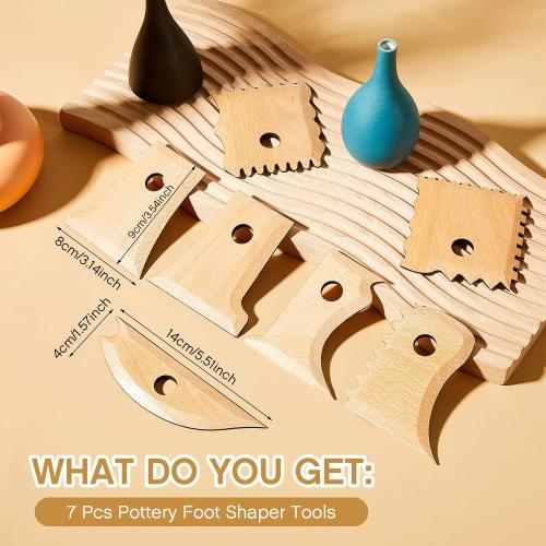 Amylove 7 Pcs Pottery Tools Pottery Foot Shaper Trimming Tools Profile Rib Bundle Foot Shaper for Ceramics for Carving Clay Molds Clay Texture Ribs Ceramics, Beech Wood (Wood Color)