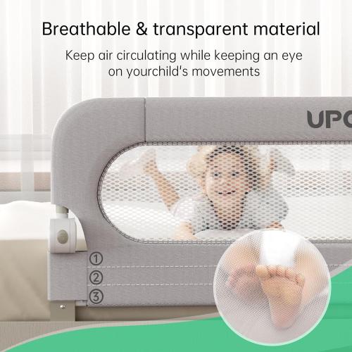 UPGOGO Folding Bed Rail for Toddlers,Baby Bed Rail Guard with Reinforced Anchor Safety System,Fit Bunk,Full Size,Queen,King,Twin(Grey,59x23.6)