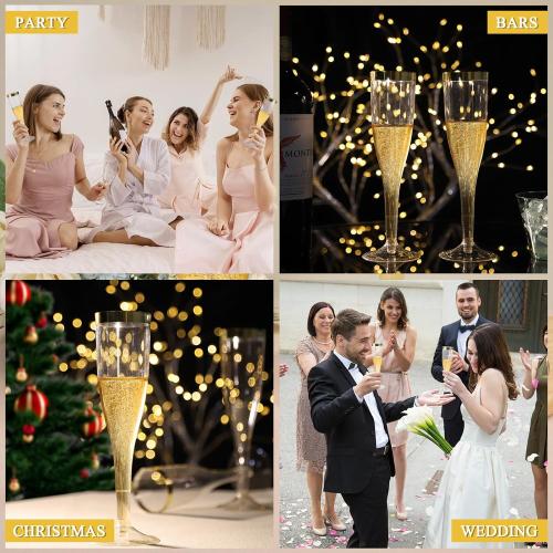 6.5 Oz Plastic Champagne Flutes Disposable 36 Pack Plastic Champagne Glasses with Gold Rim & Glitter Gold for Wedding Cocktail Elegant and Durable Stemware for Birthday Party Supplies