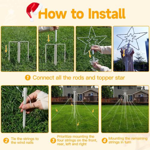 Ollny Christmas Lights Tree Red&Green 340LED with Topper Star, IP67 Waterproof Remote Control Waterfall Lights with Pole, 16 Lighting Modes Timer Dimmable Light Decorations Outdoor Yard Garden Lawn