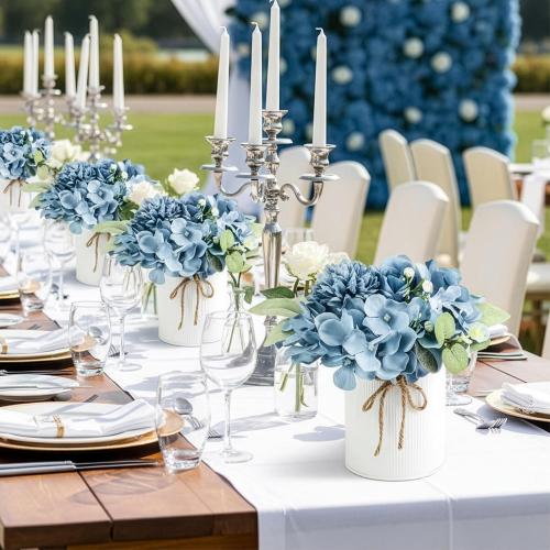 Auihiay 10PCS Flower Table Centerpieces, Hydrangea Artificial Flowers with Vase, Silk Hydrangea Flowers for Wedding Centerpieces, Birthday Parties, Baby Showers, Tea Party, Bridal Bouquet (Dusty Blue)