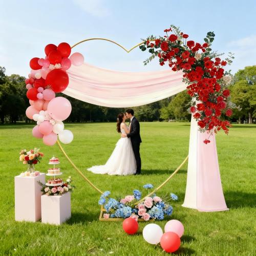6.6 FT Wedding Arch Backdrop Stand,Gold Metal Heart-Shape Balloon Arch Stand for Wedding,Ceremony,Baby Shower,Birthday Party Decoration (Gold, 6.6 * 6.6FT)