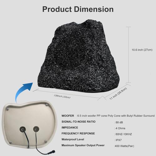 STUDIOFINIX 6.5 Inches Bluetooth Rock Speakers Outdoor Waterproof Patio, 400W Powerful Bass & All Weather, for Backyard,Garden Pool,BBQ, Porch,Patio(Pair)