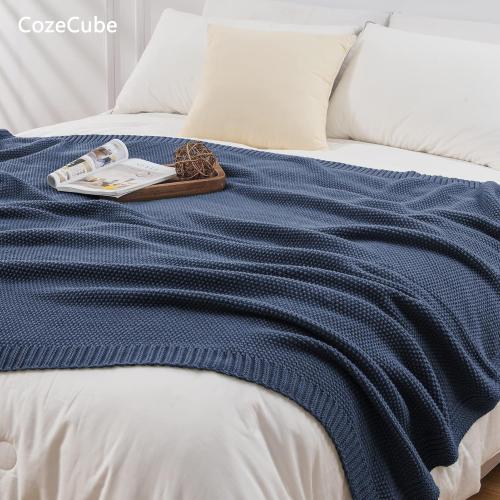 CozeCube Blue Throw Blanket for Couch, Soft Cozy Cable Knit Throw for Bed Sofa Living Room, Lightweight Warm Decorative Farmhouse Christmas Blanket, 50x60, Dusty Blue