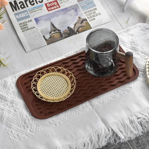 Silicone Dish Drying Mat, Non-Slip Easy Clean Sink Mat Large Heat-resistant Dish Drainer Mat for Kitchen Counter, Sink, Refrigerator or Drawer liner (12 x 6, COFFEE)