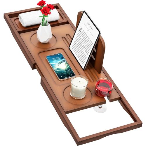 Premium Bamboo Bathtub Tray Caddy - Bath Tub Tray Table for Bathtub - Bath Caddy Tray for Bathtub, Expandable Size, Fits Most Bath Tubs