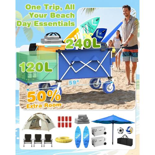 59L Beach Wagon with 9×4 Big Sand Wheels, Expandable Tailgate | Heavy Duty Collapsible Utility Cart with 9 All-Terrain Non-inflatable Balloon Wheels for Beach Camping Baseball Fishing