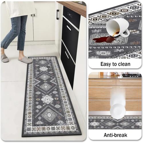 Boho Kitchen Rugs Sets 4 Piece with Runner Floral Kitchen Floor Mat Carpet Farmhouse Kitchen Rugs and Mats Non Skid Washable Runner Rug for Kitchen Floor Sink