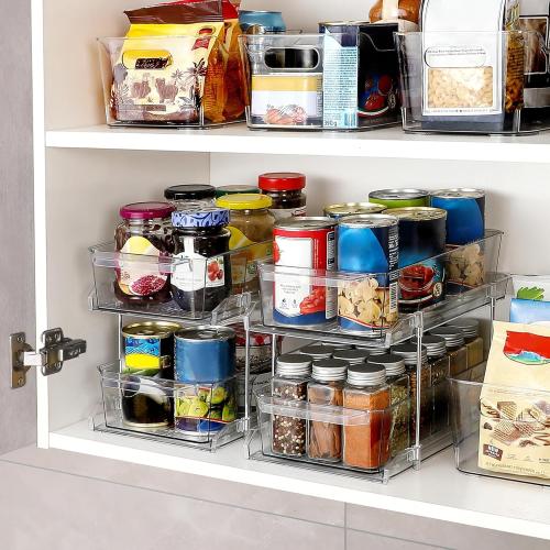 Color Clear Set of 2 Set, 2 Tier Clear Organizer with Dividers for Cabinet, Shlef, Counter - MultiUse Slide-Out Storage Container - Kitchen, Pantry, Medicine Cupboard Bins, Bathroom, Vanity Makeup, Under Sink Organizing
