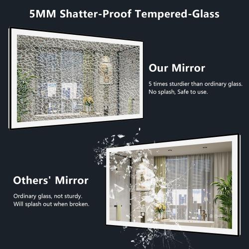 48x32 Inch LED Bathroom Mirror with Lights (Front Lit and Backlit) Black Framed Lighted Vanity Mirror for Bathroom Wall Dimmable Anti-Fog Memory Tempered Glass Horizontal/Vertical