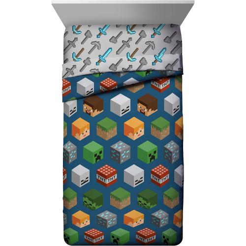Jay Franco Kids Comforter - Soft and Cozy Bed for Stylish Room Decor, Official Licensed Product, Blue - Minecraft, Twin