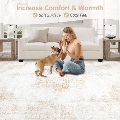 Area Rug 6x9 Vintage Rug: Washable Living Room Rugs Retro Medallion Distressed Large Rugs Soft Low Pile Non-Slip Indoor Floor Carpet for Bedroom Kitchen Nursery Dining Table Office (Beige, 6'x9')