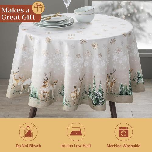 Maison d' Hermine Table Cloth Round Table 100% Cotton 69 Inches Fall Tablecloth Reusable Everyday Use for Thanksgiving Christmas Decorations Dining Farmhouse Party (Deer in The Woods)