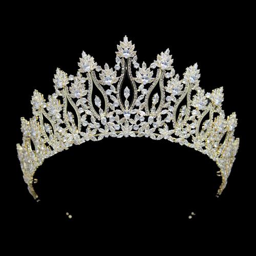 Luxury Wedding Tiaras for Bride Cubic Zirconia Big Tall Crown Quinceanera Crystal Headband for Women CZ Pageant Birthday Prom Party Headpiece Bridal Hair Accessories Gold