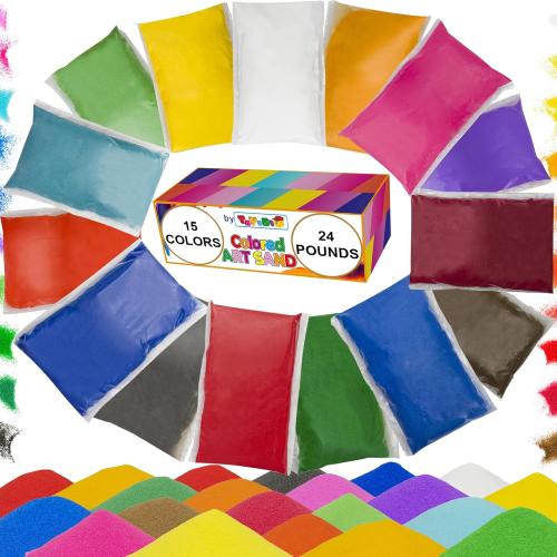 Sand Art Sand [15 Colors: 24 lbs], Colored Sands Bulk, Delightful Sands Art Fun for Crafts, Parties, Children, Nice Colorful Fun Sandy Crafts for Kids Age 3 , Non-Toxic, 15 Bags