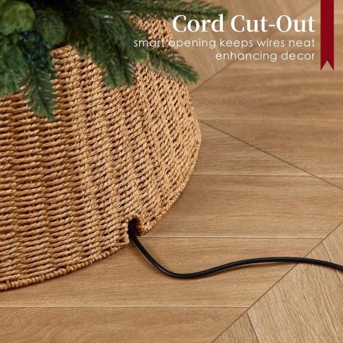 Rustic Farmhouse Christmas Tree Collar - 28Inch Woven Wicker Tree Base Stand Cover for Artificial Trees - Holiday Decoration Ring Skirt Basket for 6ft 7.5ft 9ft Tree, Natural & Stable(Natural)