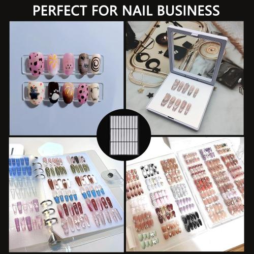 10 Sheets Double Sided Nail Tape for Press On Nails Double Sided Tape Nail Art Display Strip Tape for Nail Packaging Storage Display Salon Supplies Organizer with Tweezer