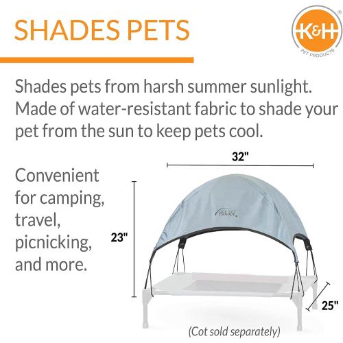 K&H Pet Products Outdoor Elevated Dog Cot Canopy, Cooling Sun Tent Shades Pets, Washable, Water-Resistant, Designed to Fit K&H Medium Elevated Dog Cots (Sold Separately) - Medium 32 X 25in Gray