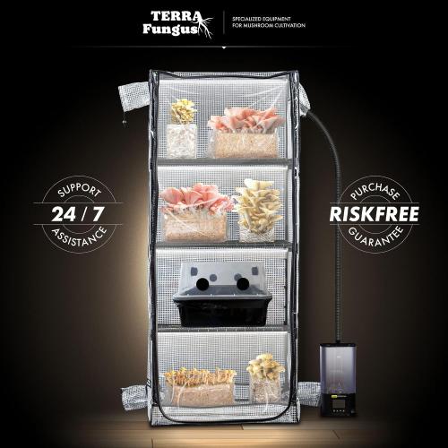 Mushroom Grow Tent with 6500K LED Light & Timer, 4-Tier Shelves | Fits Humidifier,Fits FAE, Waterproof Tray Included, 4 Vents, Fits Up to 8 Monotubs, Martha Tent