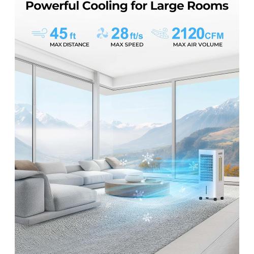 Portable Evaporative Air Cooler for Bedroom: PNTCK Swamp Cooler Fan & Humidifier with 2.1Gal Tank with, Remote, 2 Ice Packs, 3 Speeds, 3 modes, 12H Timer, Evaporative cooler for Room Indoors