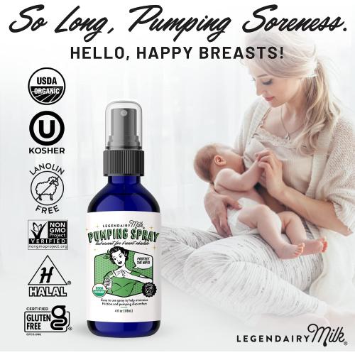 Legendairy Milk Pumping Spray 4 oz., Helps Sore Nipples & Clogged Ducts, Organic Lubricant for Breast Shields and Flanges, Vegan Breast Pump Spray, Natural & Lanolin-Free, Made in USA