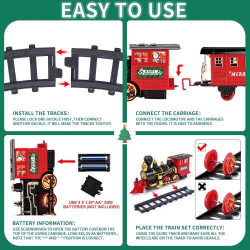 Christmas Train Sets for Around The Tree,Kids Train Set Steam Trains for Boys Girls,Sounds & Lights, for Kids 4 5 6 7 8   Years Party Favors Party Decorations