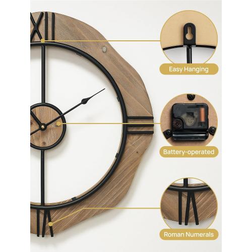 MASHI Large Wall Clock for Living Room Decor,Non Ticking Silent,Battery Operated Round Modern Wood Wall Clock for Farmhouse Home,Bedroom,Kitchen,School,Office Decor (20 Inch)