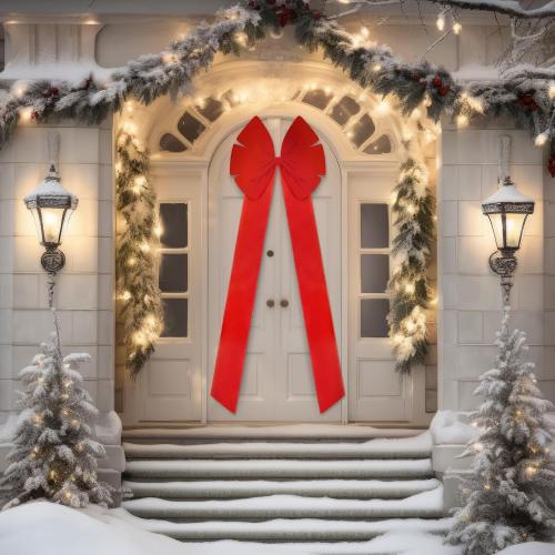 XunYee 82.6 x 27.5 Inch Christmas Extra Large Front Door Bow Decorations Giant Oversized Velvet Tree Bows Decorative with Long Streamers for Xmas Door Wreath Wall Porch Decorations(Red)