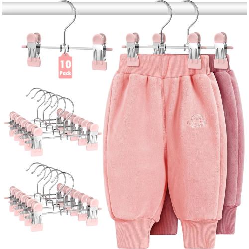 DOIOWN 10 Pack Baby Pants Hangers with Clips, Toddler Non-Slip Space Saving Hangers for Pants, Skirts, Clothes - Baby Essentials Closet Organizer