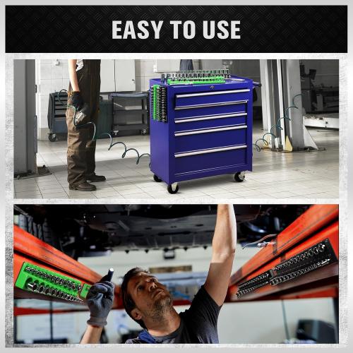 Set of 4 SWANLAKE GARDEN TOOLS 4-Piece Magnetic Socket Organizer Set, Metric & SAE Socket Holder Set Includes 1/4, 3/8 Drive Sockets Organizer, Magnetic Tool Trays for Tool Box Drawer (Sockets not included)