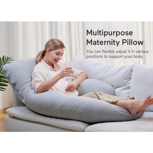 Momcozy U Shaped Pregnancy Pillows with Cotton Removable Cover, 57 Inch Full Body Pillow Maternity Support, Must Have for Pregnant Women, Hatha Grey