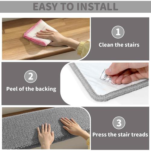 Bullnose Carpet Stair Treads, Non Slip Stair Treads for Wooden Steps Indoor, Stair Runner, Soft Stair Rugs, Edging Stair Protectors, Washable, 29.5x9.5x1.5 14pcs, Grey